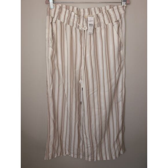 Ann Taylor the Loft cream tan striped resortwear pants M - Picture 1 of 6